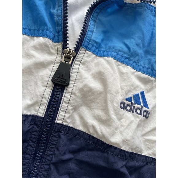 Vintage Adidas Windbreaker Jacket Mens XL White Blue Striped Y2K Zip Up Nylon - Picture 2 of 10